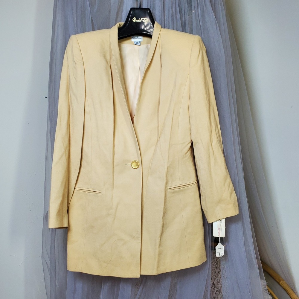 Vintage Neiman Marcus Wool Blazer Career Scandi Girl Beige Butter Formal Sz 12